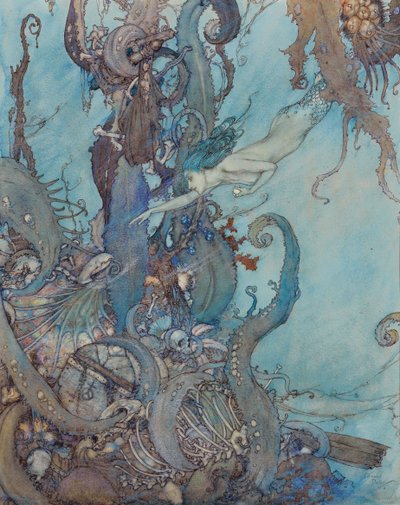 La Sirenetta, "Alla sola vista del liquido brillante si ritirarono in terrore" da Edmund Dulac