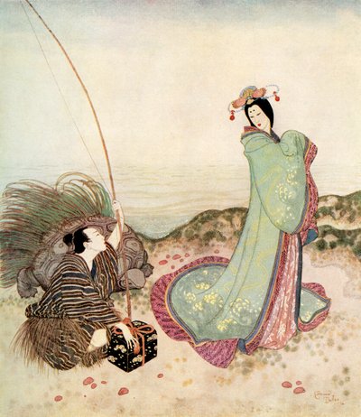 Urashima era così incantato che non riusciva a dire una parola, illustrazione dalla fiaba giapponese La storia di Urashima Taro, dal Libro delle fiabe di Edmund Dulac: Fiabe delle Nazioni Alleate, pub.1916 da Edmund Dulac