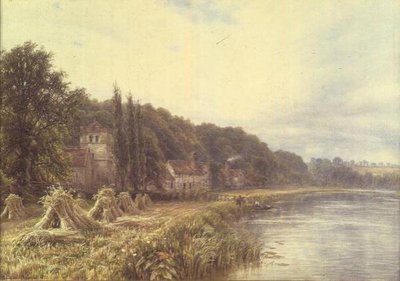 Villaggio sul fiume con figure che pescano da Edmund George Warren