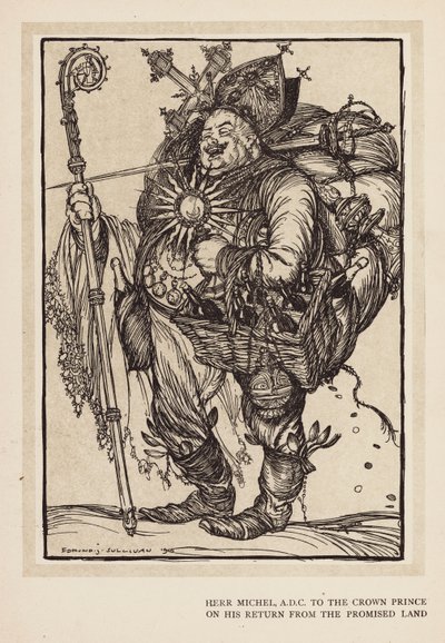 La ghirlanda del Kaiser: Herr Michel, ADC del Principe della Corona al suo ritorno dalla Terra Promessa da Edmund Joseph (after) Sullivan
