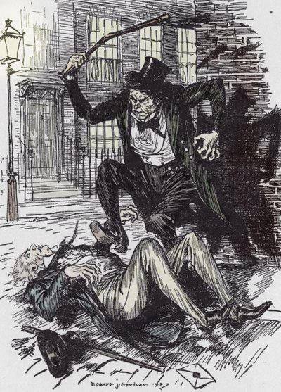 Mr Hyde assassina Sir Danvers Carew. Illustrazione di Edmund Joseph Sullivan (1869-1933) per il romanzo 