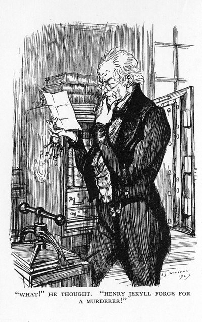 Scena da Lo strano caso del dottor Jekyll e del signor Hyde di Robert Louis Stevenson, 1927 da Edmund Joseph Sullivan