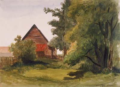 Veduta di Hampstead con un fienile a sinistra, Hampstead, Camden, Londra, 1842 da Edmund Marks
