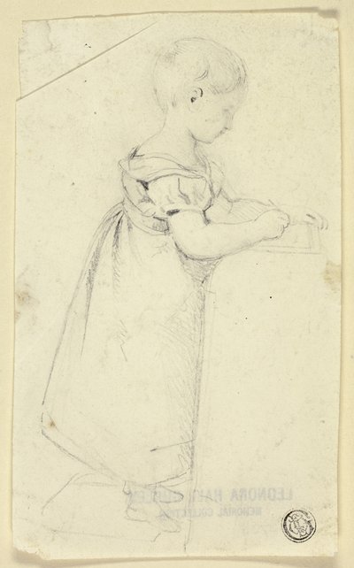 Bambina in piedi alla scrivania che scrive da Edmund Thomas Parris