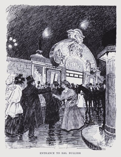 Parigi bohémien: Ingresso del Bal Bullier (litografia) da Edouard Alfred (1875-1954) Cucuel