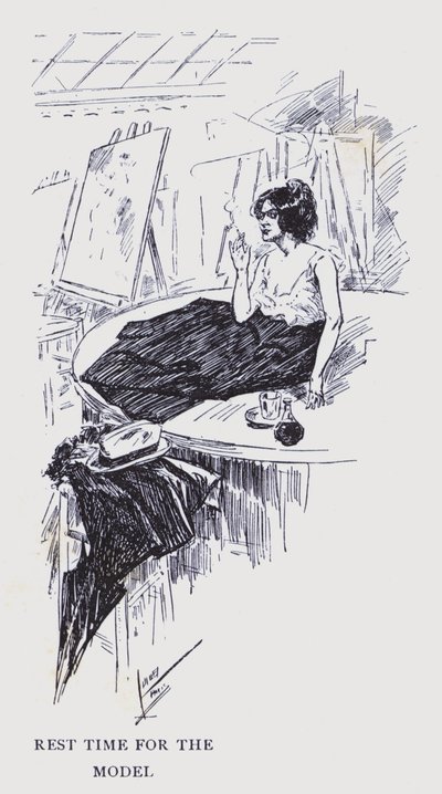 Parigi bohémien: Tempo di riposo per la modella (litografia) da Edouard Alfred (1875-1954) Cucuel