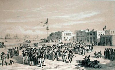 Piazza del Governo, isola di Gorée, Senegal, c.1840 (litografia) da Edouard Auguste Nousveaux