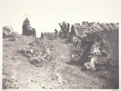 Chaumières en Auvergne, con un calvario da Édouard Baldus