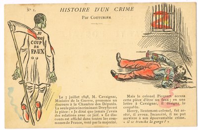 Cartolina, satirica a colori: Affare Dreyfus - Illustrazione del colonnello Henry di Couturier da Edouard Couturier