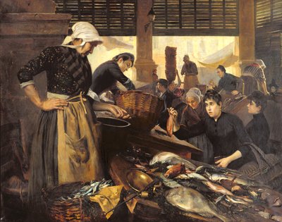 Mercato del pesce nella Halle Delacroix, 1889 da Edouard Cremieux