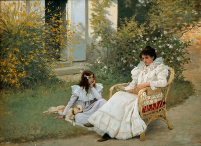 Madre e figlia in un giardino bretone (1898) Tours, Museo delle Belle Arti da Edouard Debat Ponsan
