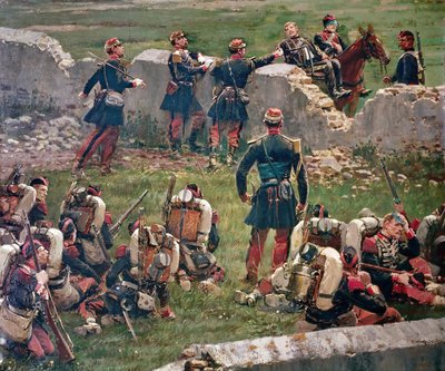 Sera della battaglia di Rezonville Gravelotte. Granatieri della Guardia Imperiale a riposo, 16 agosto da Jean Baptiste Edouard Detaille