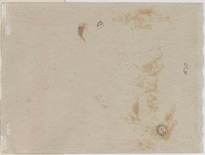 Schizzo di un uomo con braccio alzato e schizzo di un elmo (verso) da Edouard Detaille