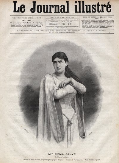 Ritratto di Emma Calve (Rosa Noemie Emma Calvet de Roquet, detta) (1858-1942), soprano francese - Incisione di Navellier in 