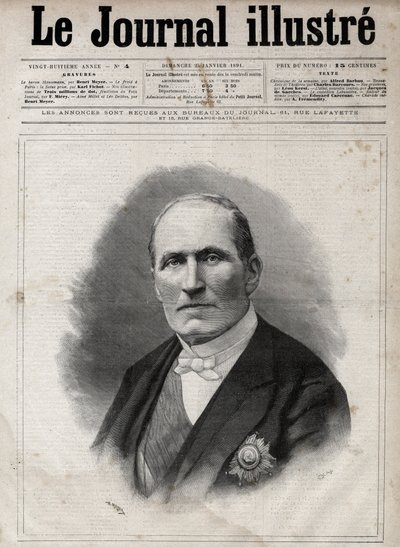 Ritratto di Georges Eugene Haussmann detto Barone Haussmann (1809-1891) prefetto della Senna durante il Secondo Impero - Incisione di Navellier in "Le journal illustré" del 1891 da Edouard Felicien Eugene Navellier