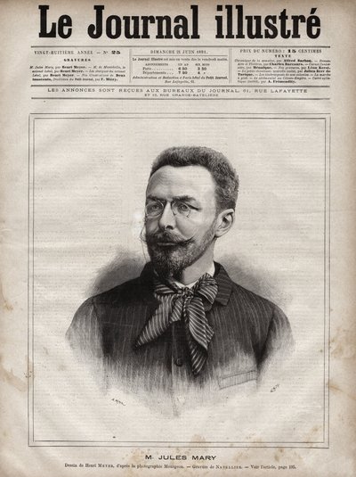 Ritratto di Jules Mary (1851-1922), scrittore francese - Incisione di Navellier in "The Illustrous Journal" del 1891 da Edouard Felicien Eugene Navellier