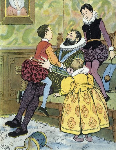 Re di Francia Enrico IV che gioca con i suoi figli (1553-1610) Illustrazione di Edouard Zier in 