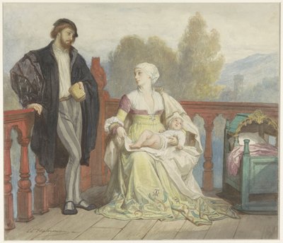 Francesca da Rimini e Paolo di Polenta con bambino su un balcone da Edouard Hamman