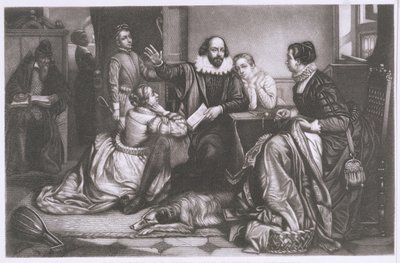 Shakespeare con la sua famiglia a Stratford, recitando la tragedia Amleto da Edouard Jean Conrad Hamman