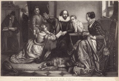 Shakespeare con la sua famiglia a Stratford on Avon, recitando la tragedia di Amleto da Edouard Jean Conrad Hamman