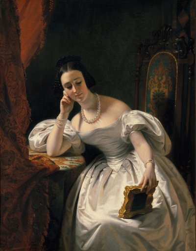 Giovane ragazza con un ritratto, c. 1840 da Edouard Louis Dubufe