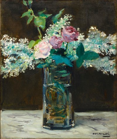 Vaso con lillà bianchi e rose da Édouard Manet