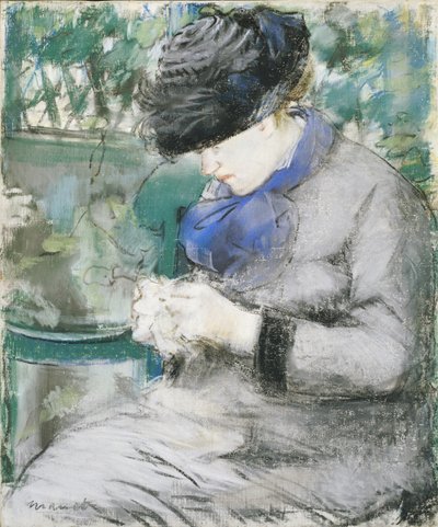 Ragazza seduta in giardino, o che lavora a maglia, 1879 da Édouard Manet