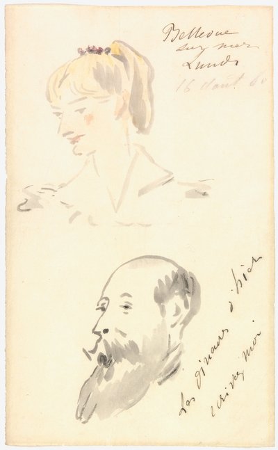 Testa di una donna e testa di un uomo barbuto, 1880 da Édouard Manet