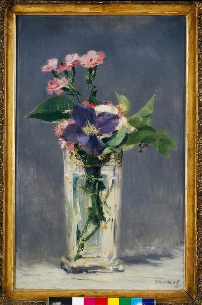 Garofani e clematide in un vaso di cristallo da Édouard Manet