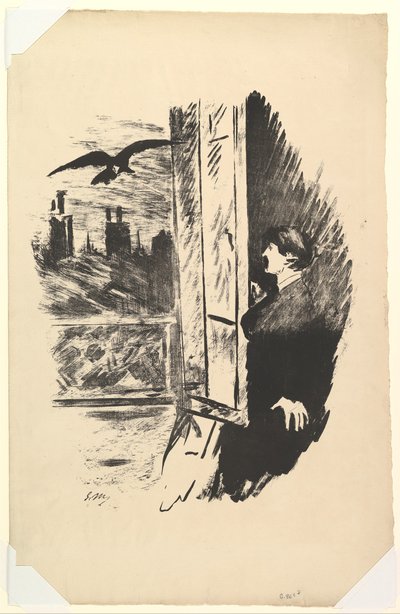 Qui spalancai la finestra. Illustrazione per Il Corvo di Edgar Allan Poe da Édouard Manet