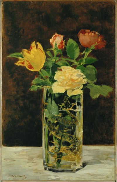Rosa e tulipano (olio su tela) da Edouard Manet