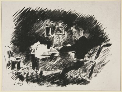 Sotto la lampada, prima illustrazione della traduzione di Mallarmé di «Il corvo» di Poe da Édouard Manet
