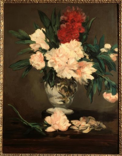 Vaso di peonie su piedistallo da Édouard Manet