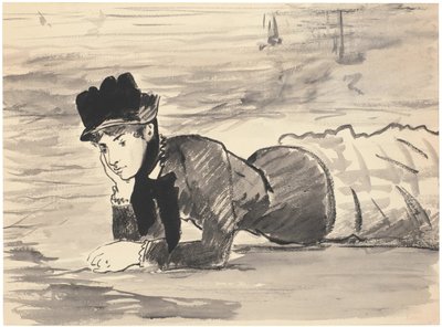 Donna sdraiata sulla spiaggia. Annabel Lee, ca 1881 da Édouard Manet