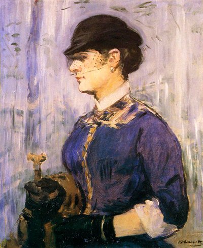 Giovane donna con top blu e piccolo cappello nero, 1877 da Édouard Manet
