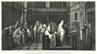 Sinagoga durante una lettura della Torah da Edouard Moyse