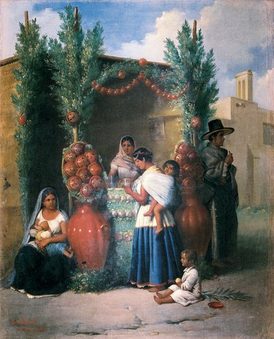 Scena vicino a una bettola in una strada del Messico da Edouard Pingret
