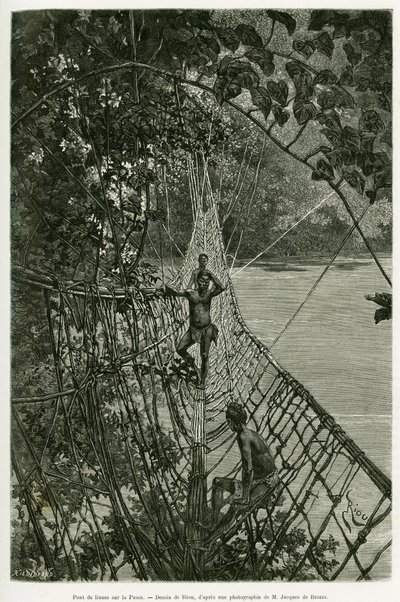 Ponte di liane sul Passa (incisione) da Edouard Riou