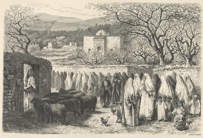 Marabout e processione: Tlemcen, inciso da Henri Theophile Hildibrand (1824-97) da Edouard Riou