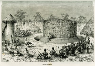 Ricevimento a Mkwewe, capo tribù, con il narratore da Edouard Riou