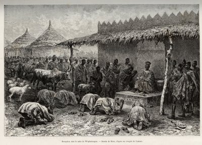 Ricevimento presso il naba Sanem, dal regno Mossi (o Mosse) di Waghadougou (Ouagadougou, Burkina Faso) (incisione) da Edouard Riou