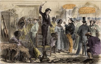Mercato degli schiavi a Rio de Janeiro, Brasile - Una vendita di schiavi a Rio de Janeiro, disegno di Riou da Edouard Riou