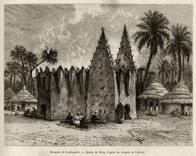 La moschea di Lokhognile (Golfo di Guinea). Incisione di Riou, per illustrare la storia Dal Niger al Golfo di Guinea di Capitano Louis Gustave Binger, in Le tour du monde, nouveau journal des voyages, sotto la direzione di Edouard Charton da Edouard Riou