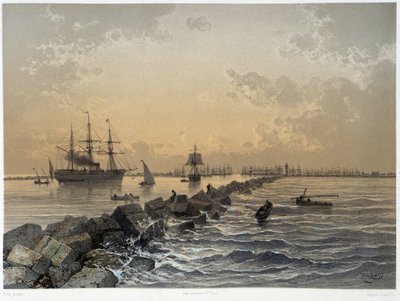 Veduta del canale in "Inaugurazione del Canale di Suez" di G. Nicole. 1869 da Edouard Riou