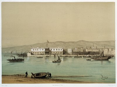 Veduta del Canale in "Inaugurazione del Canale di Suez" di G. Nicole. 1869 da Edouard Riou