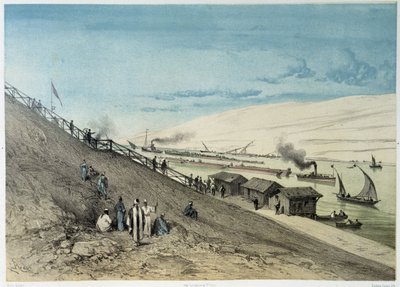 Veduta del canale in "Inaugurazione del Canale di Suez" di G. Nicole. 1869 da Edouard Riou