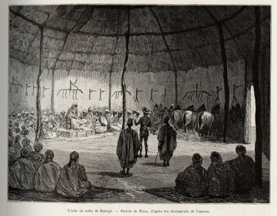 Visita al Naba di Karaga (Ghana). Incisione di Riou, per illustrare la storia Dal Niger al Golfo di Guinea di Capitano Louis Gustave Binger, in Le tour du monde, nouveau journal des voyages, sotto la direzione di Edouard Charton da Edouard Riou