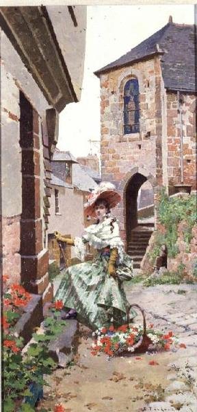 Donna Parigina con un Cesto di Fiori da Edouard Toudouze