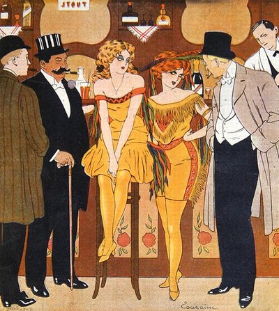 Caricatura di prostitute con i loro clienti, da 