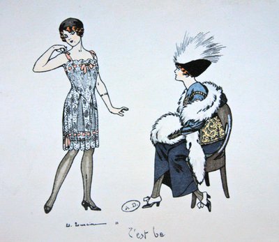 Manichino che mostra una sottoveste a un cliente, c.1912 da Edouard Touraine